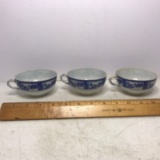 Set of 3 Blue & White China Tea Cups