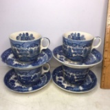 Set of 4 Signed “House of Blue Willow” Cups & Saucers - Made in Japan
