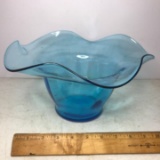 Blue Ruffled Edge Glass Bowl