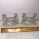 Pair of Vintage Glass Candlesticks