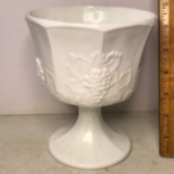 Vintage Milk Glass Pedestal Planter with Embossed Grape Design