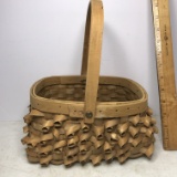 Unique Vintage Oak Basket with Swivel Handle