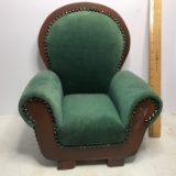 Wooden Doll’s Chair with Green Upholstery & Brass Brad Design