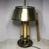 Brass Finish Triple Candle Lamp with Brass Finish Metal Shade