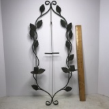 Metal Double Candle Holder Wall Hanging with Leaf Vine