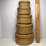 Set of 5 Wicker Oval Nesting Baskets with Lids