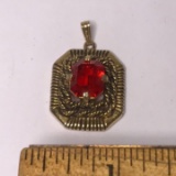 Vintage Sarah Coventry Gold Tone Pendant with Red Stone