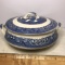 Vintage Blue Willow Style Double Handled Lidded Bowl
