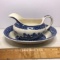 2 pc Vintage Homer Laughlin Gravy Boat & Oval Bowl with Blue Willow Design