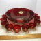 Large Vintage Ruby Red Flashed Punch bowl with 12 Cups