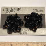 Pair of Vintage Boheme Czechoslovakian Glass Clip-on Earrings on Original Card