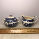 Vintage Blue Willow Style Creamer & Lidded Sugar Bowl