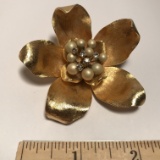 Vintage Gold Tone Floral Brooch Signed “Kramer”