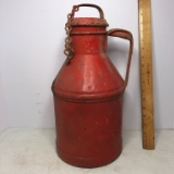 Vintage Red Metal Can with Lid & Chain