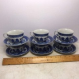 Set of 6 Blue Willow Style Cup & Saucers by Marta - Made in Occupied Japan