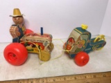 1961 & 1970 Fisher-Price Pull Along Mini Copter & Tractor