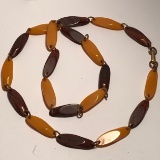 Vintage Bakelite Long Necklace with Wood Grain & Orange Beads