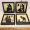 Set of 4 Vintage Reverse Painting Silhouette Pictures