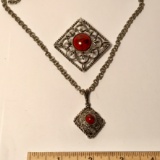 Nice Silver Tone Vintage Signed Sarah Coventry Necklace & Matching Pin