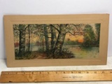 Vintage Print of Trees Over Lake