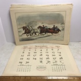 Large Lot of 1953-1973 Reprints of Lithos by Currier with Calendar Month on Back