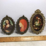 Lot of 3 Vintage Metal Oval Picture Frames