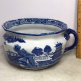 Vintage Ironstone Blue & White Oriental Chamber Pot