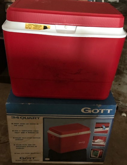 Pair of New Old Stock 34 Quart Gott Coolers - One In Original Box