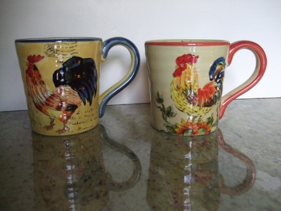 Maxcera Hand painted Red Rooster & Golden Rooster Mugs