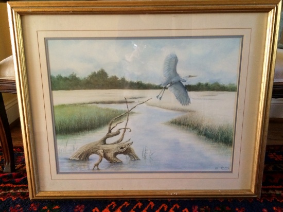 Nicely Framed 31" x 25.25"  "Low Country Marsh" 45/300 Signed by Ben Kiger.