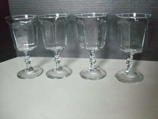 4 Water Hexagonal Goblets with Lovely Stems
