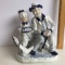 Vintage FEI Porcelain Blue & White Figurine Man with Girl & Chickens