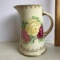Vintage Porcelain Floral Pitcher with Gilt Accent