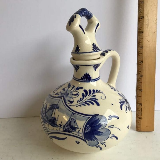 Vintage Erven Lucas Bols Delft Pottery Pitcher with Stopper & Cork