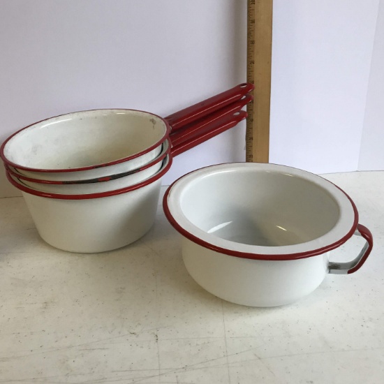 Lot of Vintage Enamelware Pots