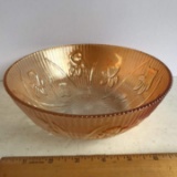 Vintage Jeannette Glass Marigold Iridescent Iris & Herringbone Serving Bowl