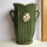 Vintage Double Handled Tall Pottery Bamboo Vase