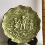 Vintage Capodimonte Dish with Cherub Scene & Gilt Edge Signed on Bottom