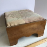 Solid Wood Footstool with Cushion Top