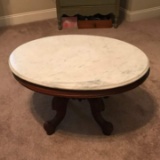 Vintage Oval Side Table with Marble Top