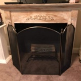Heavy Wooden Mantle with Fireplace Screen & Electric Log