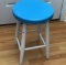 Small Wooden Stool Painted White with Blue Seat