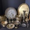Nice Lot of Misc Vintage Brass Items - Candlesticks, Planters, Platters & More