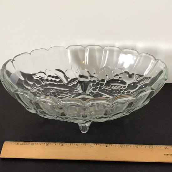 Vintage Footed Oval Bowl with Embossed Fruit