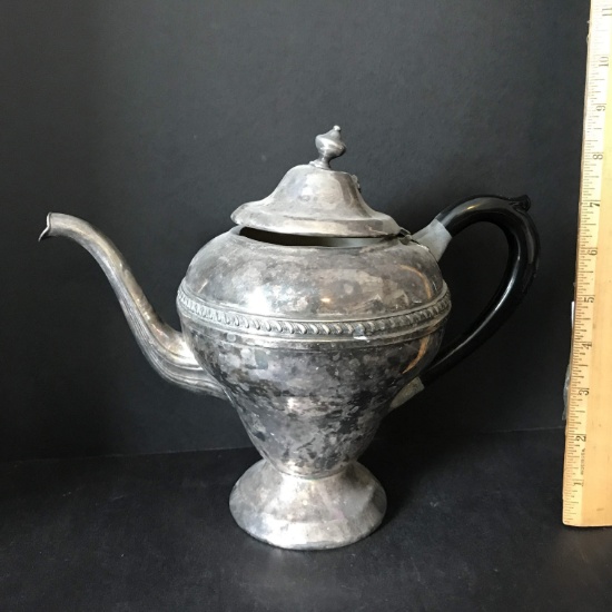 Vintage Electroplated Teapot with Black Handle