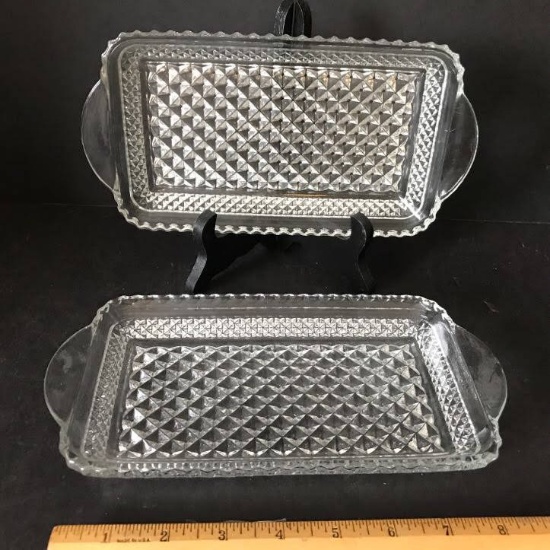 Pair of Vintage Pressed Glass Rectangular Dishes