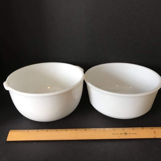 Pair of Vintage Milk Glass Mixing Bowls