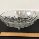 Vintage Footed Oval Bowl with Embossed Fruit