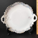 Vintage Double Handled Sandwich Plate Signed Monbijou with Blue Floral Design