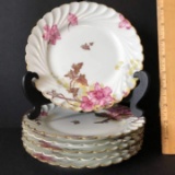 Set of 6 Floral Dessert Plates by Haviland & Co. Limoges with Gilt Edges